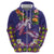 Hawaiian Lei Turtle and Plumeria Zip Hoodie Polynerian Art Tattoo-Navy Color