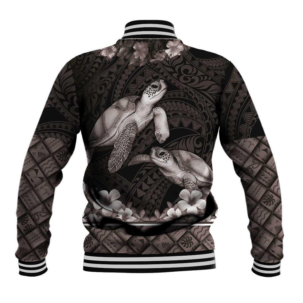 Hawaiian Lei Turtle and Plumeria Baseball Jacket Polynerian Art Tattoo-Grayscale Mode LT03 - Polynesian Pride