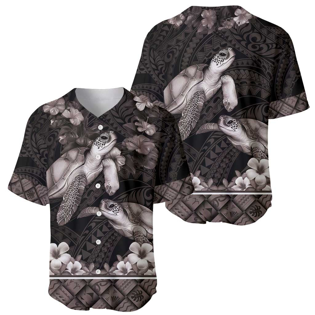 Hawaiian Lei Turtle and Plumeria Baseball Jersey Polynerian Art Tattoo-Grayscale Mode