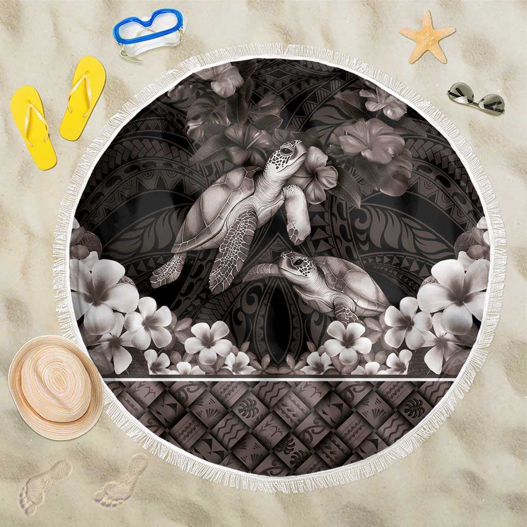 Hawaiian Lei Turtle and Plumeria Beach Blanket Polynerian Art Tattoo-Grayscale Mode LT03 One Size 150cm Black - Polynesian Pride
