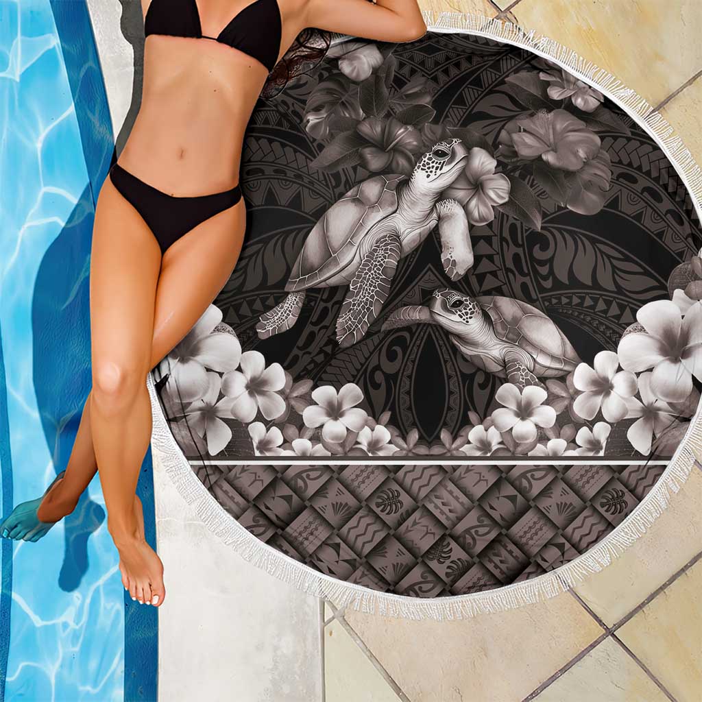 Hawaiian Lei Turtle and Plumeria Beach Blanket Polynerian Art Tattoo-Grayscale Mode LT03 - Polynesian Pride