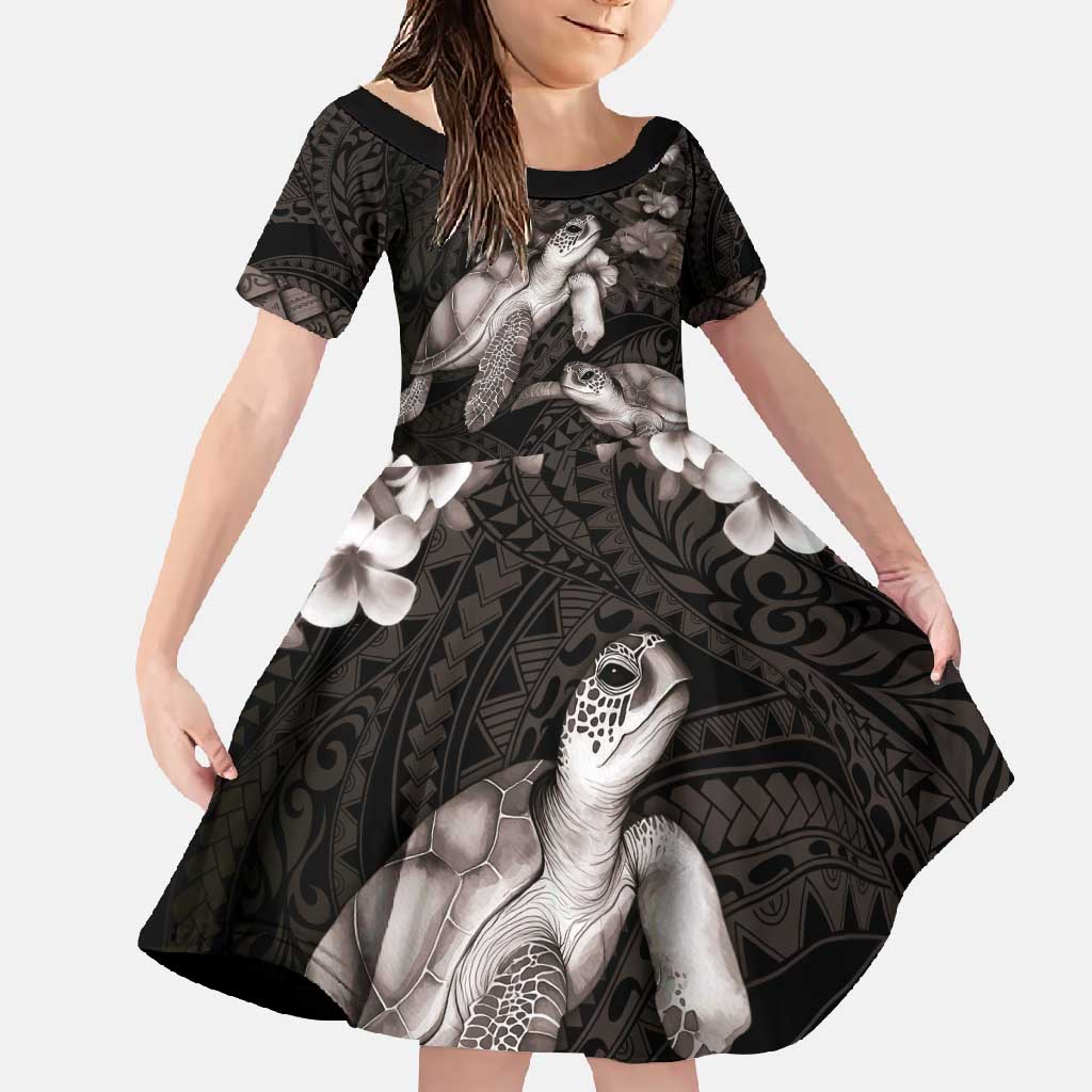Hawaiian Lei Turtle and Plumeria Family Matching Mermaid Dress and Hawaiian Shirt Polynerian Art Tattoo-Grayscale Mode