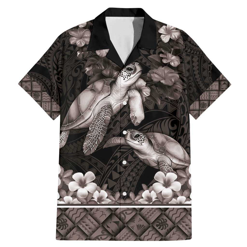 Hawaiian Lei Turtle and Plumeria Family Matching Mermaid Dress and Hawaiian Shirt Polynerian Art Tattoo-Grayscale Mode