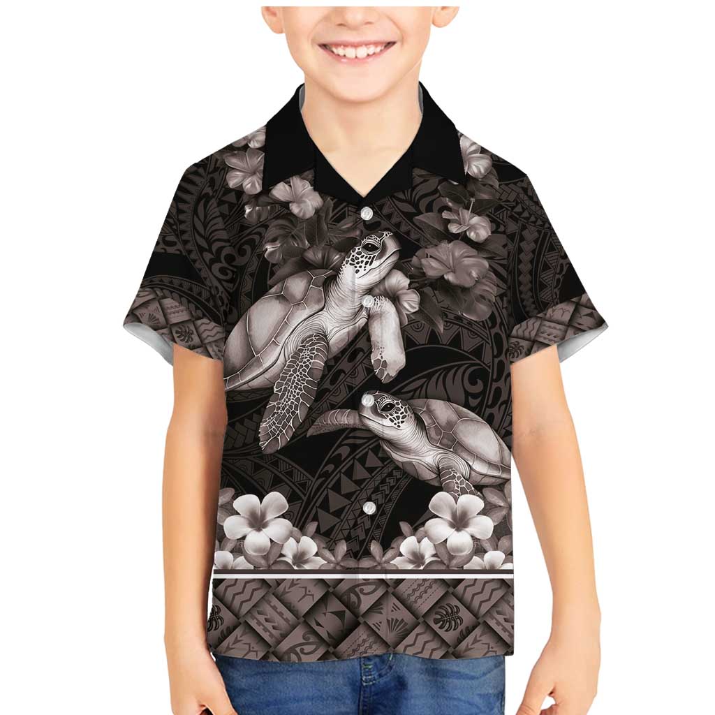 Hawaiian Lei Turtle and Plumeria Family Matching Mermaid Dress and Hawaiian Shirt Polynerian Art Tattoo-Grayscale Mode