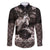 Hawaiian Lei Turtle and Plumeria Family Matching Off Shoulder Maxi Dress and Hawaiian Shirt Polynerian Art Tattoo-Grayscale Mode