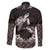 Hawaiian Lei Turtle and Plumeria Family Matching Off Shoulder Maxi Dress and Hawaiian Shirt Polynerian Art Tattoo-Grayscale Mode