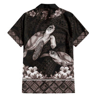 Hawaiian Lei Turtle and Plumeria Family Matching Off Shoulder Short Dress and Hawaiian Shirt Polynerian Art Tattoo-Grayscale Mode