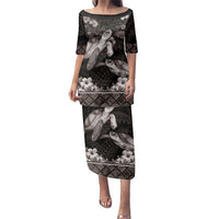 Hawaiian Lei Turtle and Plumeria Family Matching Puletasi and Hawaiian Shirt Polynerian Art Tattoo-Grayscale Mode