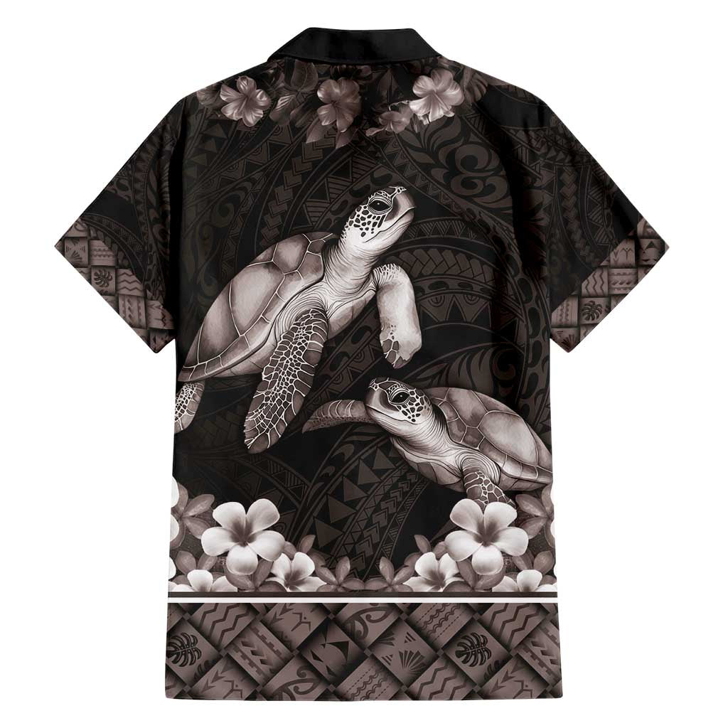Hawaiian Lei Turtle and Plumeria Family Matching Short Sleeve Bodycon Dress and Hawaiian Shirt Polynerian Art Tattoo-Grayscale Mode