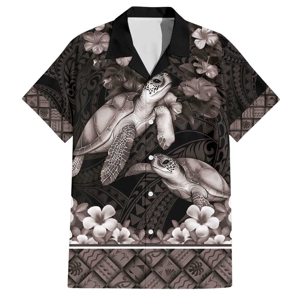 Hawaiian Lei Turtle and Plumeria Hawaiian Shirt Polynerian Art Tattoo-Grayscale Mode LT03 Black - Polynesian Pride
