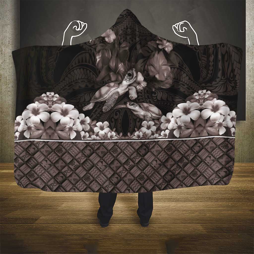 Hawaiian Lei Turtle and Plumeria Hooded Blanket Polynerian Art Tattoo-Grayscale Mode LT03 - Polynesian Pride
