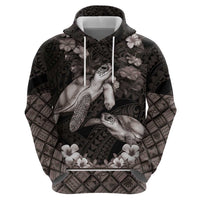 Hawaiian Lei Turtle and Plumeria Hoodie Polynerian Art Tattoo-Grayscale Mode