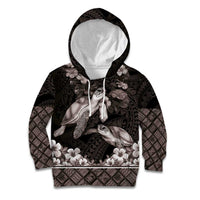 Hawaiian Lei Turtle and Plumeria Kid Hoodie Polynerian Art Tattoo-Grayscale Mode