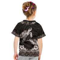 Hawaiian Lei Turtle and Plumeria Kid T Shirt Polynerian Art Tattoo-Grayscale Mode