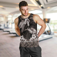 Hawaiian Lei Turtle and Plumeria Men Tank Top Polynerian Art Tattoo-Grayscale Mode LT03 Black - Polynesian Pride
