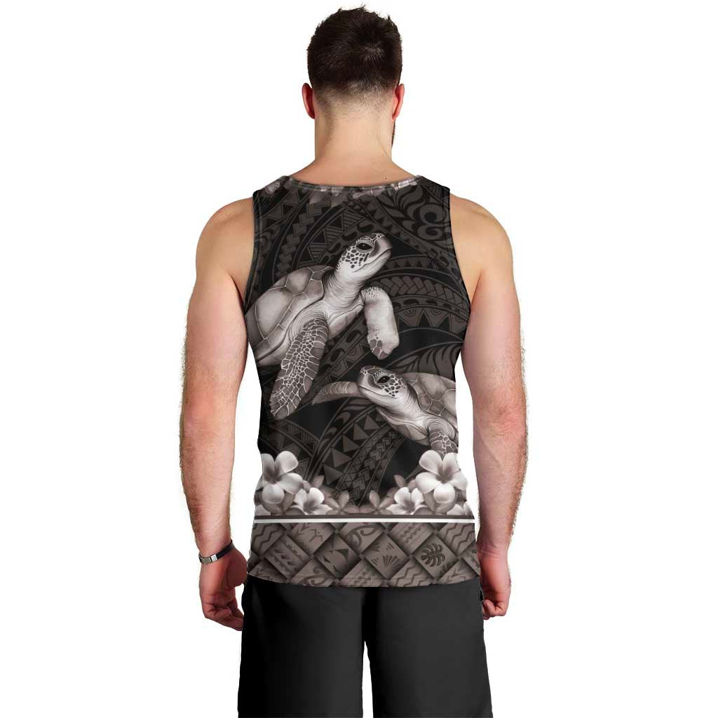 Hawaiian Lei Turtle and Plumeria Men Tank Top Polynerian Art Tattoo-Grayscale Mode LT03 - Polynesian Pride