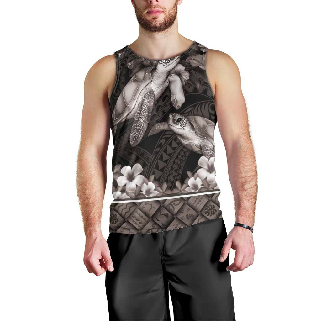 Hawaiian Lei Turtle and Plumeria Men Tank Top Polynerian Art Tattoo-Grayscale Mode LT03 - Polynesian Pride