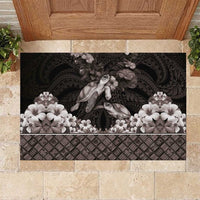 Hawaiian Lei Turtle and Plumeria Rubber Doormat Polynerian Art Tattoo-Grayscale Mode LT03 Black - Polynesian Pride