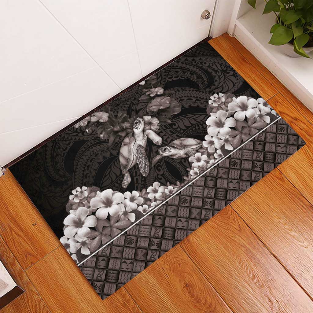 Hawaiian Lei Turtle and Plumeria Rubber Doormat Polynerian Art Tattoo-Grayscale Mode LT03 - Polynesian Pride