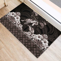 Hawaiian Lei Turtle and Plumeria Rubber Doormat Polynerian Art Tattoo-Grayscale Mode LT03 - Polynesian Pride