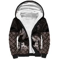 Hawaiian Lei Turtle and Plumeria Sherpa Hoodie Polynerian Art Tattoo-Grayscale Mode LT03 Unisex Black - Polynesian Pride