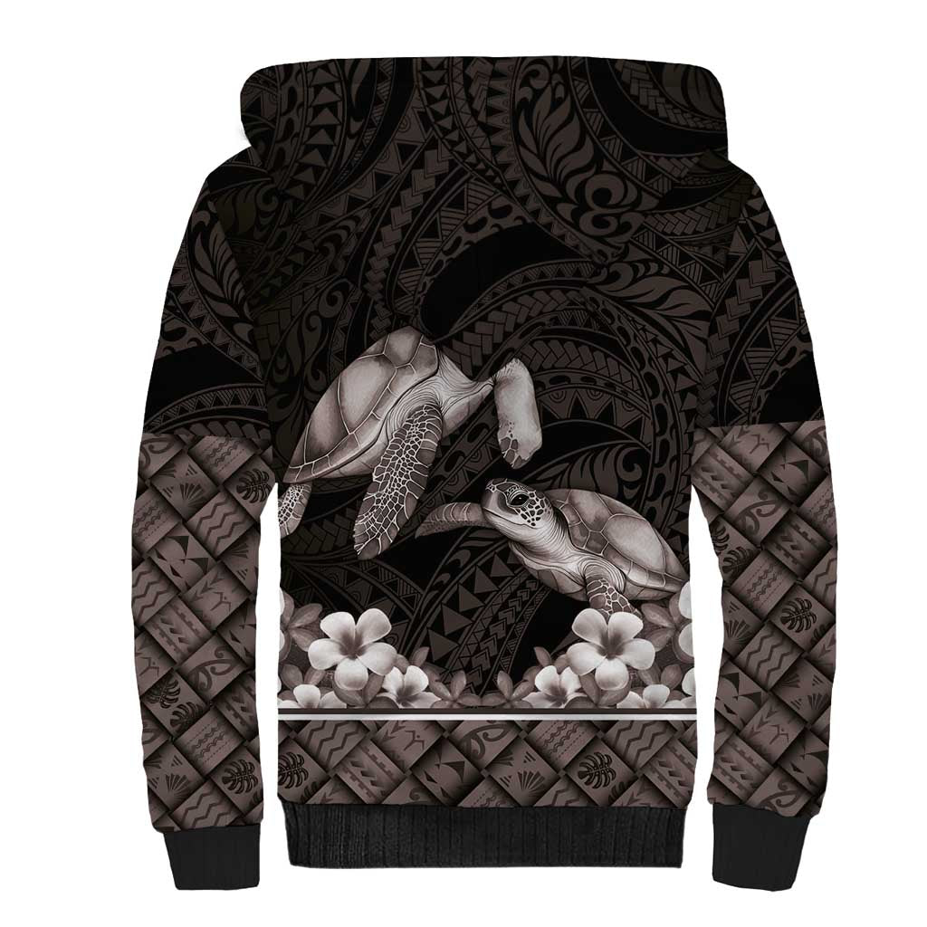 Hawaiian Lei Turtle and Plumeria Sherpa Hoodie Polynerian Art Tattoo-Grayscale Mode LT03 - Polynesian Pride
