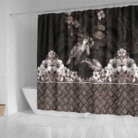 Hawaiian Lei Turtle and Plumeria Shower Curtain Polynerian Art Tattoo-Grayscale Mode