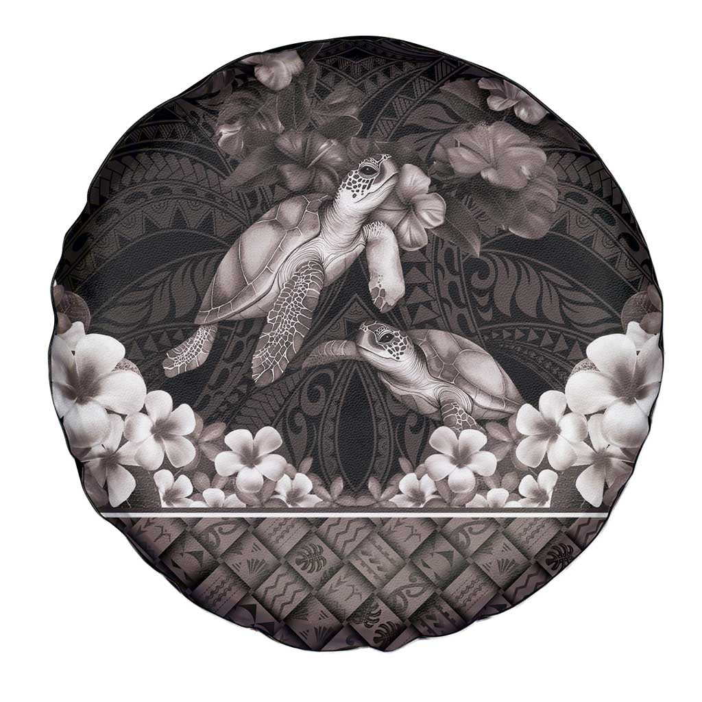 Hawaiian Lei Turtle and Plumeria Spare Tire Cover Polynerian Art Tattoo-Grayscale Mode
