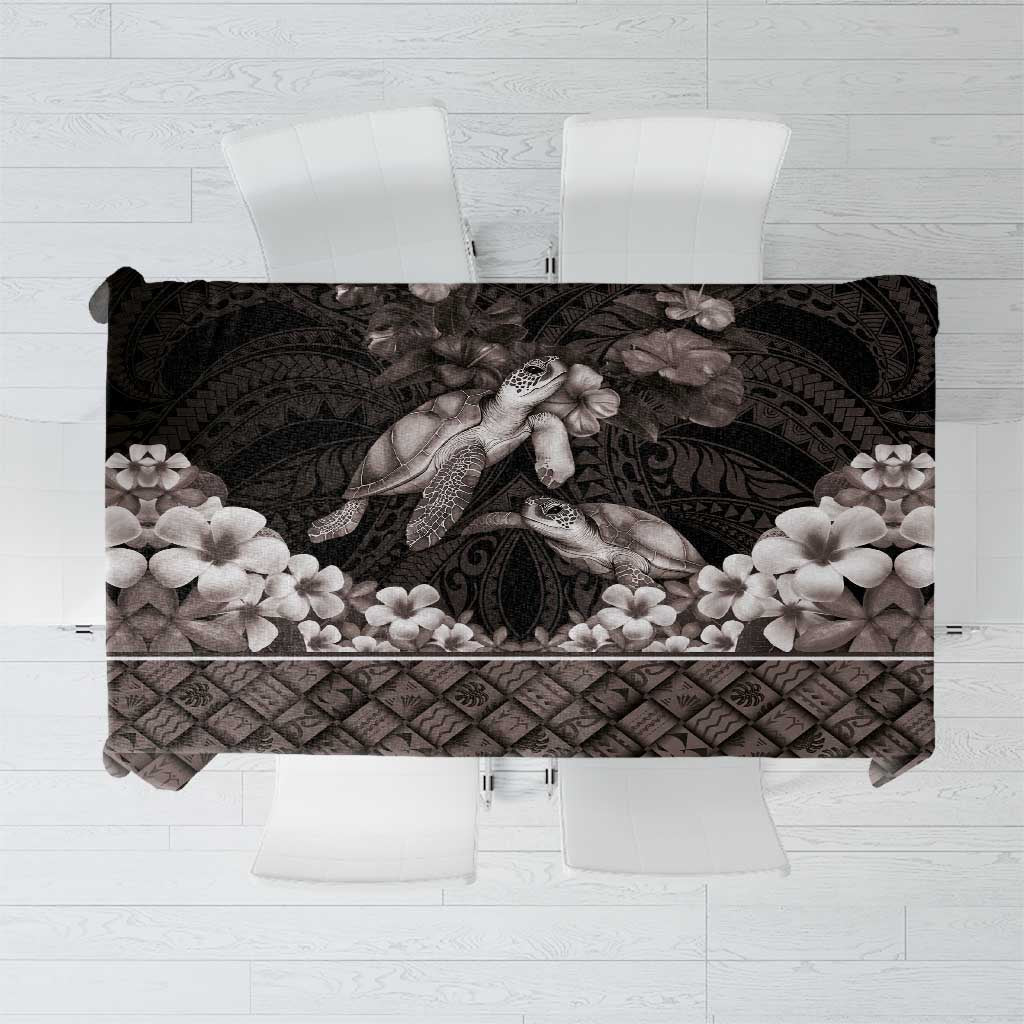 Hawaiian Lei Turtle and Plumeria Tablecloth Polynerian Art Tattoo-Grayscale Mode LT03 Black - Polynesian Pride