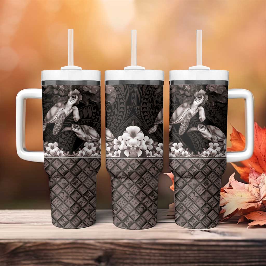 Hawaiian Lei Turtle and Plumeria Tumbler With Handle Polynerian Art Tattoo-Grayscale Mode LT03 - Polynesian Pride