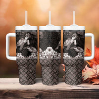 Hawaiian Lei Turtle and Plumeria Tumbler With Handle Polynerian Art Tattoo-Grayscale Mode LT03 - Polynesian Pride