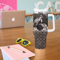 Hawaiian Lei Turtle and Plumeria Tumbler With Handle Polynerian Art Tattoo-Grayscale Mode LT03 - Polynesian Pride