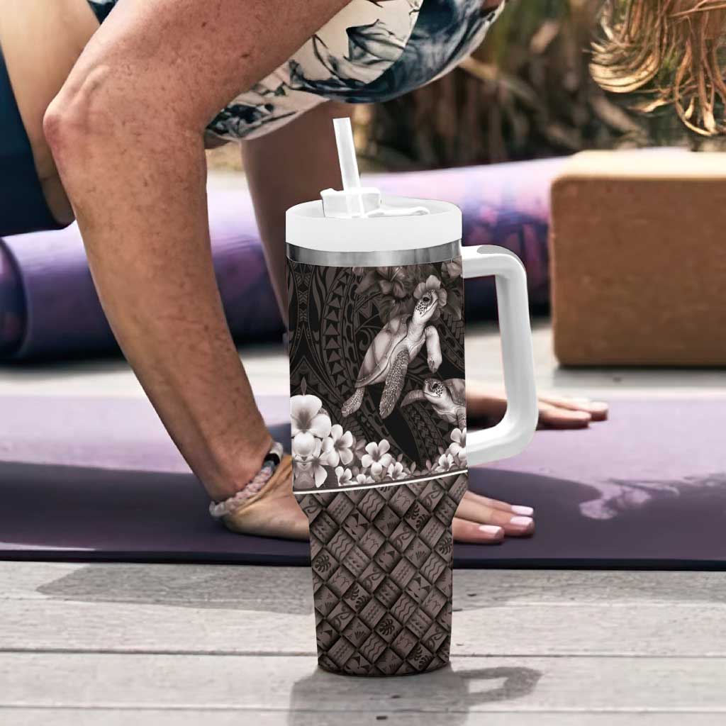 Hawaiian Lei Turtle and Plumeria Tumbler With Handle Polynerian Art Tattoo-Grayscale Mode LT03 - Polynesian Pride