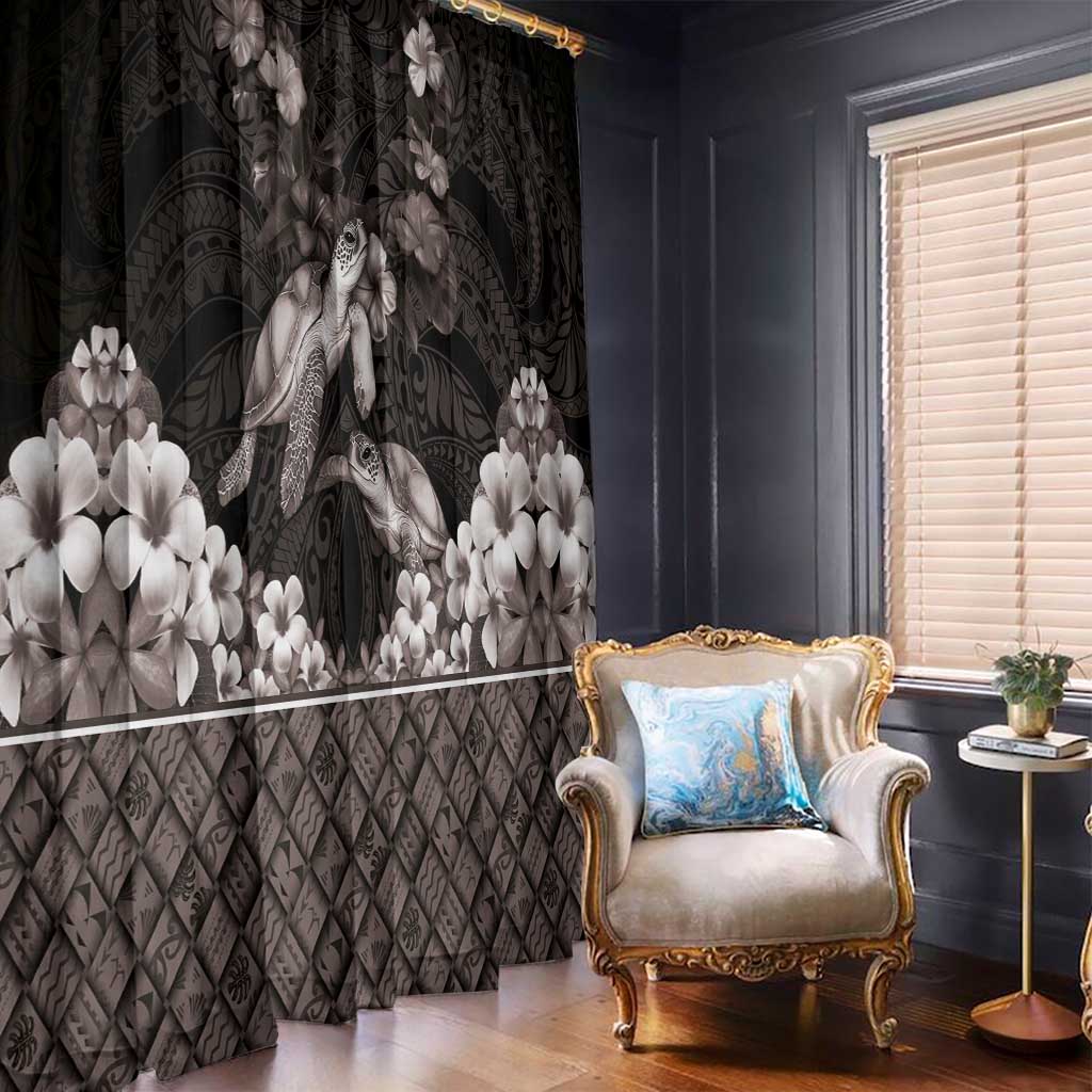 Hawaiian Lei Turtle and Plumeria Window Curtain Polynerian Art Tattoo-Grayscale Mode LT03 - Polynesian Pride
