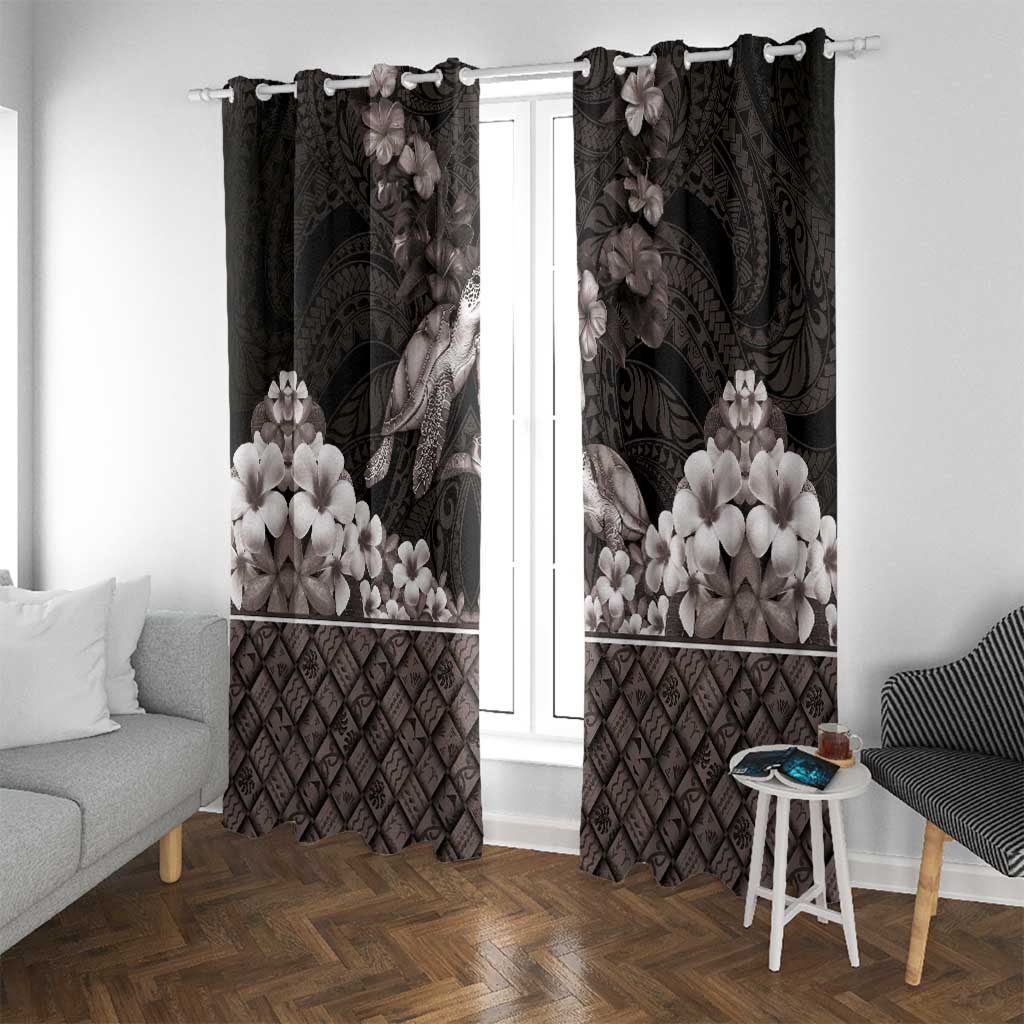 Hawaiian Lei Turtle and Plumeria Window Curtain Polynerian Art Tattoo-Grayscale Mode LT03 With Grommets Black - Polynesian Pride