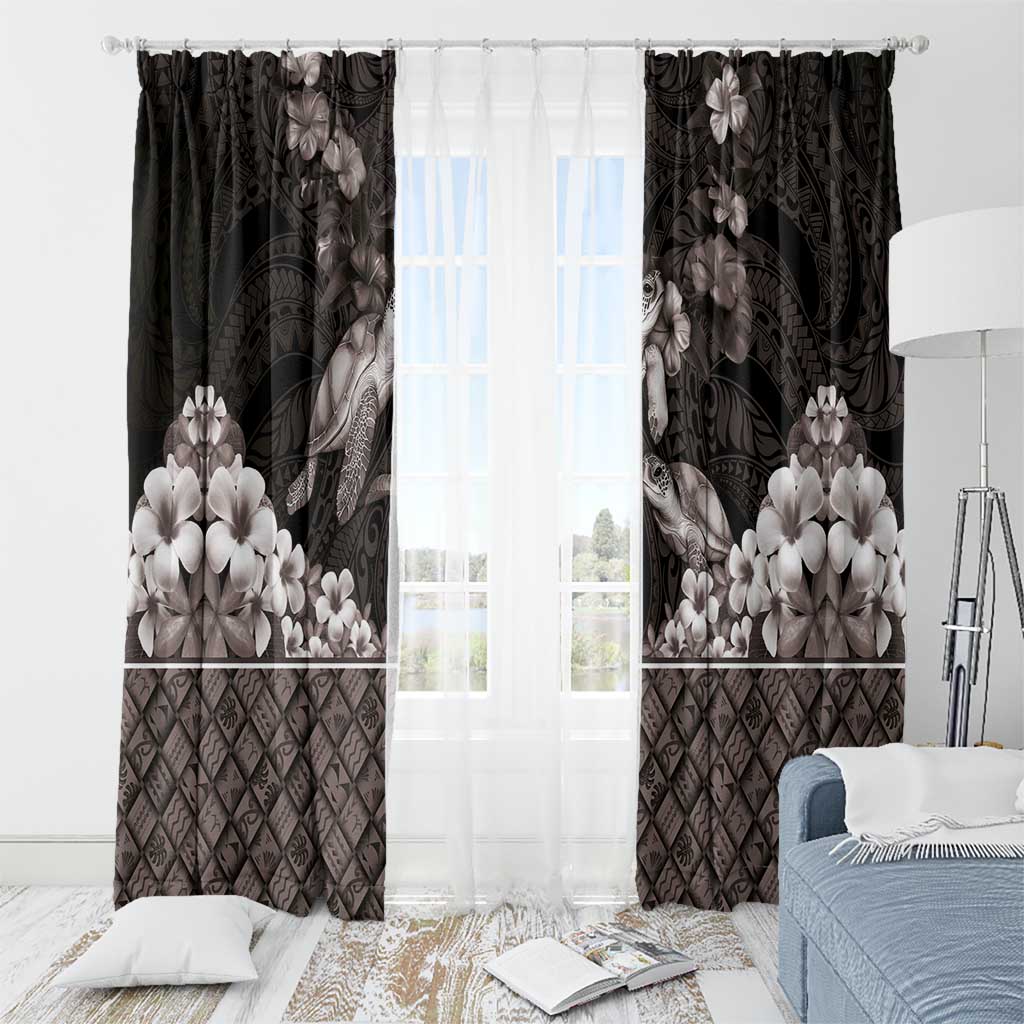 Hawaiian Lei Turtle and Plumeria Window Curtain Polynerian Art Tattoo-Grayscale Mode LT03 - Polynesian Pride