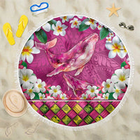 Hawaiian Plumeria and Humpback Whales Beach Blanket Polynerian Art Tattoo-Plum Pink Color LT03 One Size 150cm Pink - Polynesian Pride