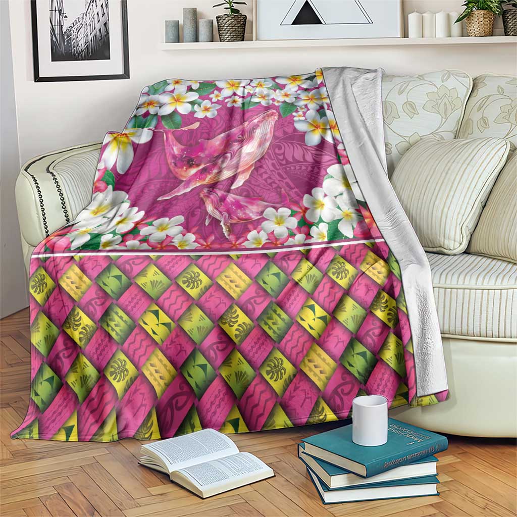 Hawaiian Plumeria and Humpback Whales Blanket Polynerian Art Tattoo-Plum Pink Color LT03 Pink - Polynesian Pride