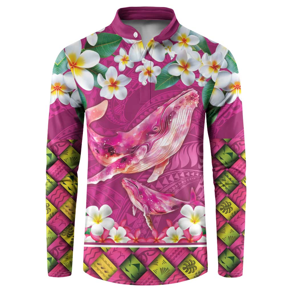 Hawaiian Plumeria and Humpback Whales Button Sweatshirt Polynerian Art Tattoo-Plum Pink Color LT03 Pink - Polynesian Pride