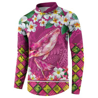Hawaiian Plumeria and Humpback Whales Button Sweatshirt Polynerian Art Tattoo-Plum Pink Color LT03 - Polynesian Pride