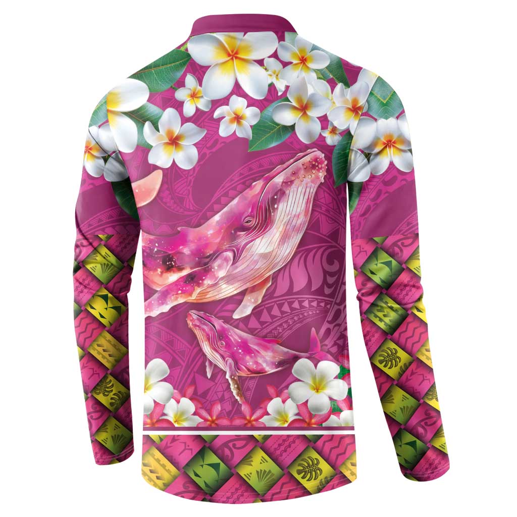 Hawaiian Plumeria and Humpback Whales Button Sweatshirt Polynerian Art Tattoo-Plum Pink Color LT03 - Polynesian Pride