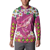 Hawaiian Plumeria and Humpback Whales Button Sweatshirt Polynerian Art Tattoo-Plum Pink Color LT03 - Polynesian Pride