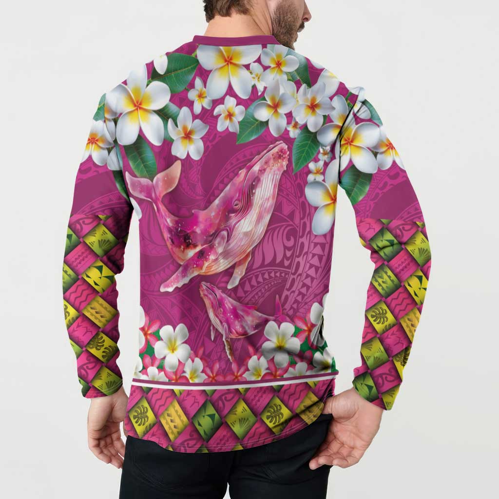 Hawaiian Plumeria and Humpback Whales Button Sweatshirt Polynerian Art Tattoo-Plum Pink Color LT03 - Polynesian Pride