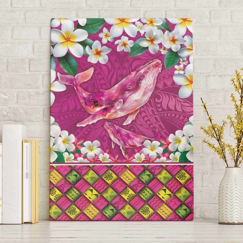 Hawaiian Plumeria and Humpback Whales Canvas Wall Art Polynerian Art Tattoo-Plum Pink Color LT03 Without Frame Pink - Polynesian Pride