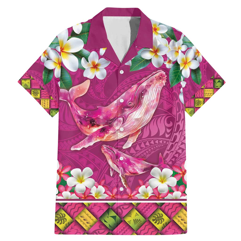 Hawaiian Plumeria and Humpback Whales Family Matching Mermaid Dress and Hawaiian Shirt Polynerian Art Tattoo-Plum Pink Color