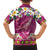 Hawaiian Plumeria and Humpback Whales Family Matching Off The Shoulder Long Sleeve Dress and Hawaiian Shirt Polynerian Art Tattoo-Plum Pink Color