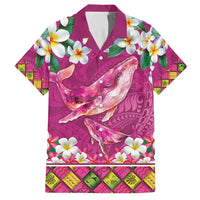Hawaiian Plumeria and Humpback Whales Family Matching Off Shoulder Maxi Dress and Hawaiian Shirt Polynerian Art Tattoo-Plum Pink Color