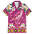 Hawaiian Plumeria and Humpback Whales Family Matching Off Shoulder Maxi Dress and Hawaiian Shirt Polynerian Art Tattoo-Plum Pink Color