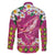Hawaiian Plumeria and Humpback Whales Family Matching Off Shoulder Maxi Dress and Hawaiian Shirt Polynerian Art Tattoo-Plum Pink Color
