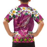 Hawaiian Plumeria and Humpback Whales Family Matching Puletasi and Hawaiian Shirt Polynerian Art Tattoo-Plum Pink Color